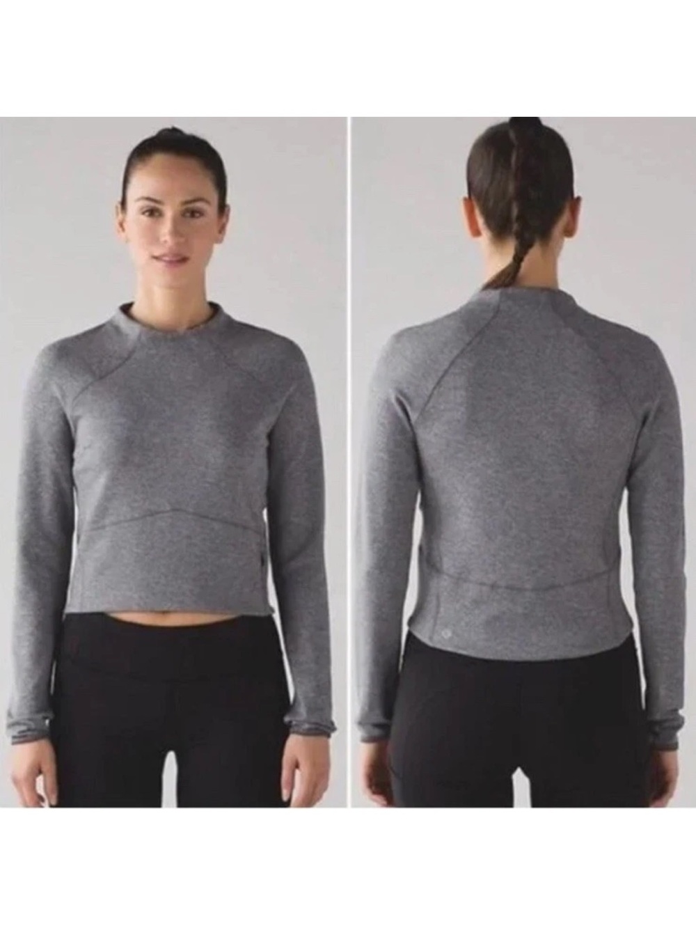 Lululemon Hills and Valley Mock Neck Cropped Top Size 6 Heathered Grey